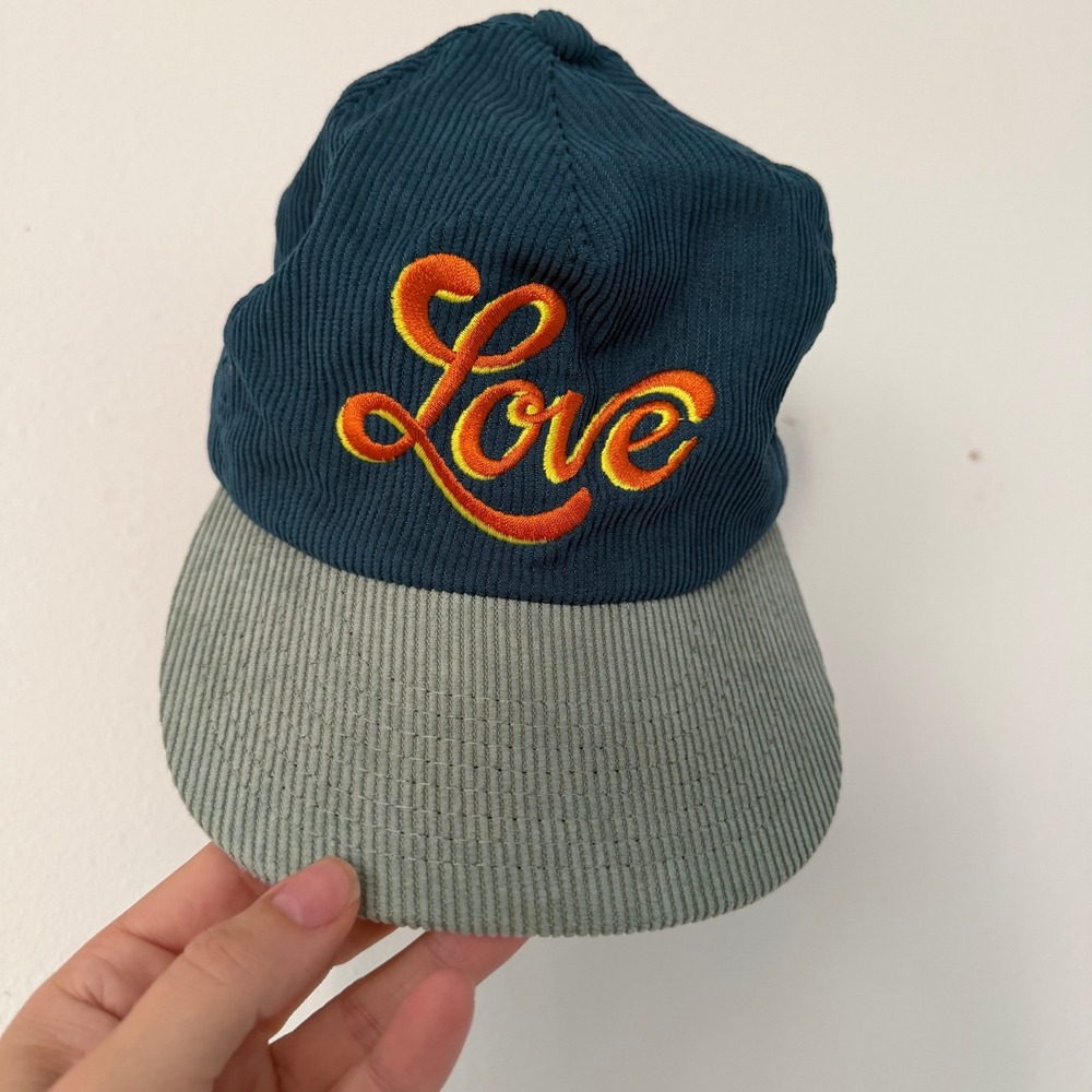 Natural Life Love Corduroy Baseball Cap Teal Green Retro Embroidered Hat Womens